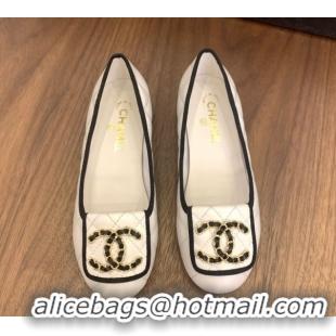 Popular Style Chanel Quilted Lambskin Loafers with Chain CC Foldover White 2025 CH061023