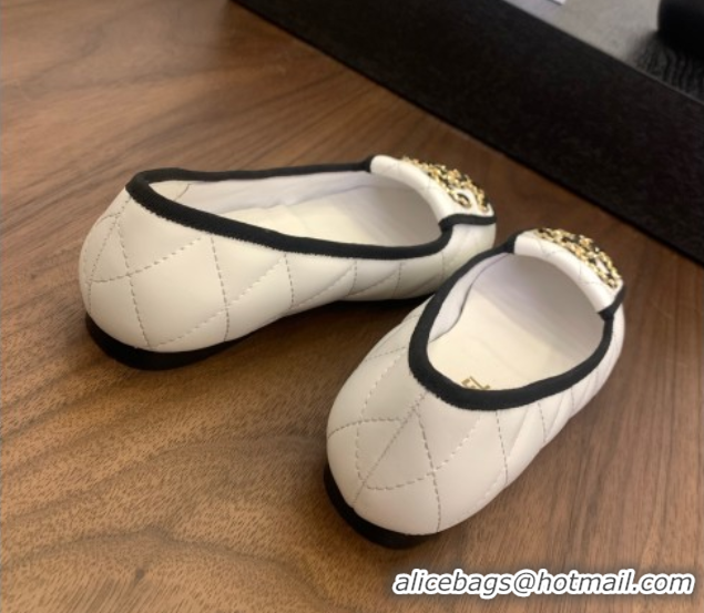 Popular Style Chanel Quilted Lambskin Loafers with Chain CC Foldover White 2025 CH061023