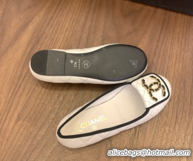 Popular Style Chanel Quilted Lambskin Loafers with Chain CC Foldover White 2025 CH061023