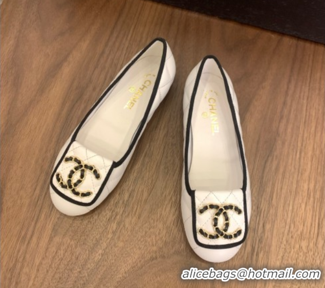 Popular Style Chanel Quilted Lambskin Loafers with Chain CC Foldover White 2025 CH061023