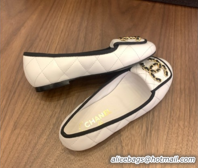 Popular Style Chanel Quilted Lambskin Loafers with Chain CC Foldover White 2025 CH061023