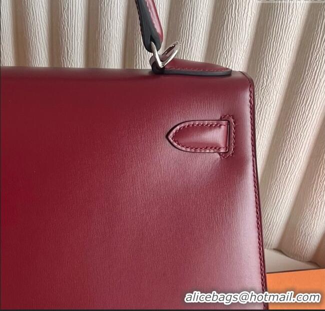 Famous Brand Hermes Kelly Sellier 25/28cm Bag in Original Box Leather CK55 Red/Silver 2025 (Full Handmade)
