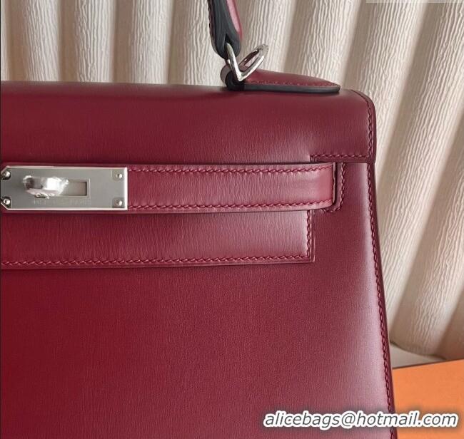 Famous Brand Hermes Kelly Sellier 25/28cm Bag in Original Box Leather CK55 Red/Silver 2025 (Full Handmade)