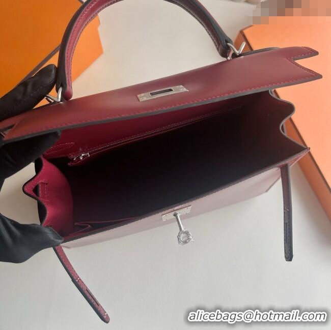 Famous Brand Hermes Kelly Sellier 25/28cm Bag in Original Box Leather CK55 Red/Silver 2025 (Full Handmade)