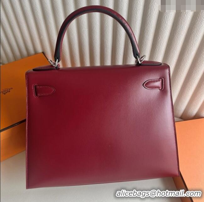 Famous Brand Hermes Kelly Sellier 25/28cm Bag in Original Box Leather CK55 Red/Silver 2025 (Full Handmade)