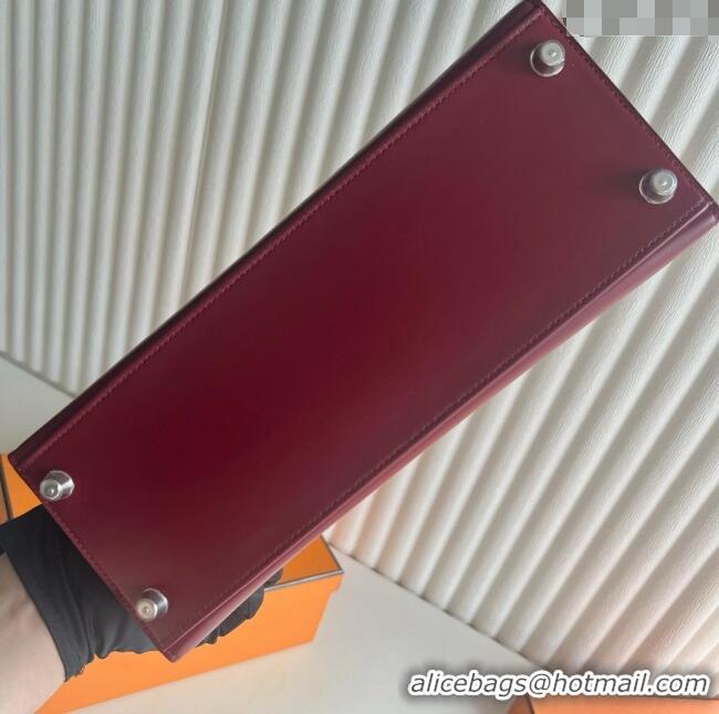 Famous Brand Hermes Kelly Sellier 25/28cm Bag in Original Box Leather CK55 Red/Silver 2025 (Full Handmade)
