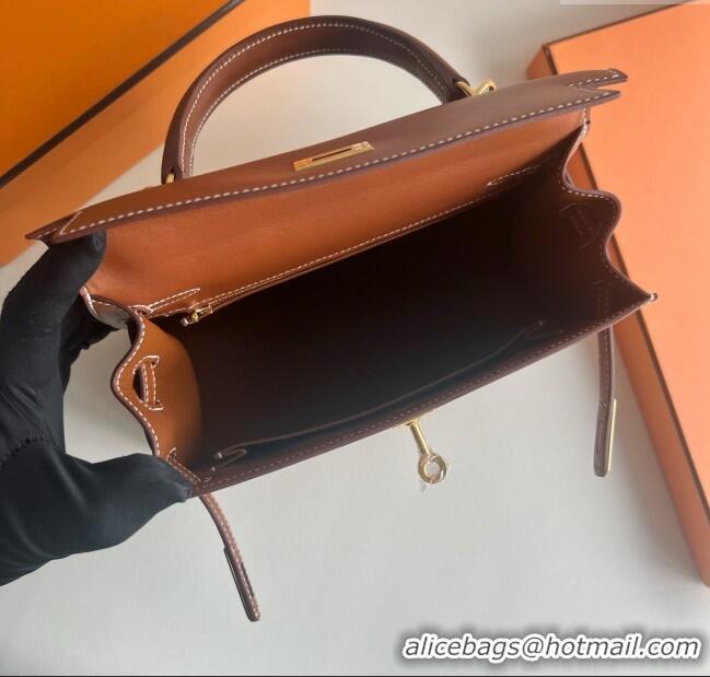 Low Cost Hermes Kelly Sellier 25/28cm Bag in Original Barenia Leather HK55 Brown/Gold 2025 (Full Handmade)
