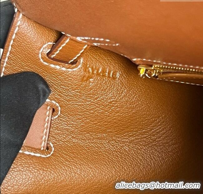 Low Cost Hermes Kelly Sellier 25/28cm Bag in Original Barenia Leather HK55 Brown/Gold 2025 (Full Handmade)