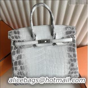 Unique Grade Hermes Himalayan Birkin 25 Bag in Original Crocodile Leather HB25 White/Silver 2025 (Full Handmade)