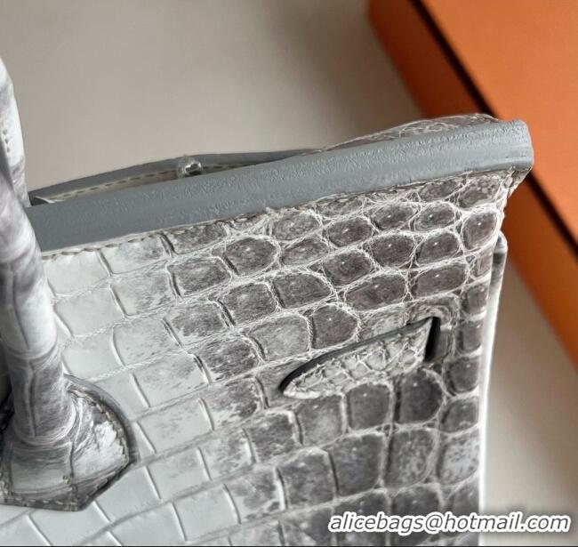 Unique Grade Hermes Himalayan Birkin 25 Bag in Original Crocodile Leather HB25 White/Silver 2025 (Full Handmade)