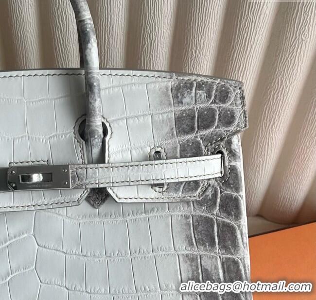 Unique Grade Hermes Himalayan Birkin 25 Bag in Original Crocodile Leather HB25 White/Silver 2025 (Full Handmade)