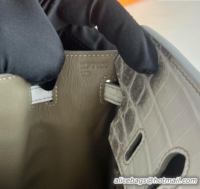 Unique Grade Hermes Himalayan Birkin 25 Bag in Original Crocodile Leather HB25 White/Silver 2025 (Full Handmade)