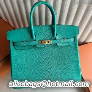 Top Grade Hermes Birkin 25 Bag in Varanus Niloticus Lizard Leather HB25 OZ Comic Green/Gold 2025 (Full Handmade)