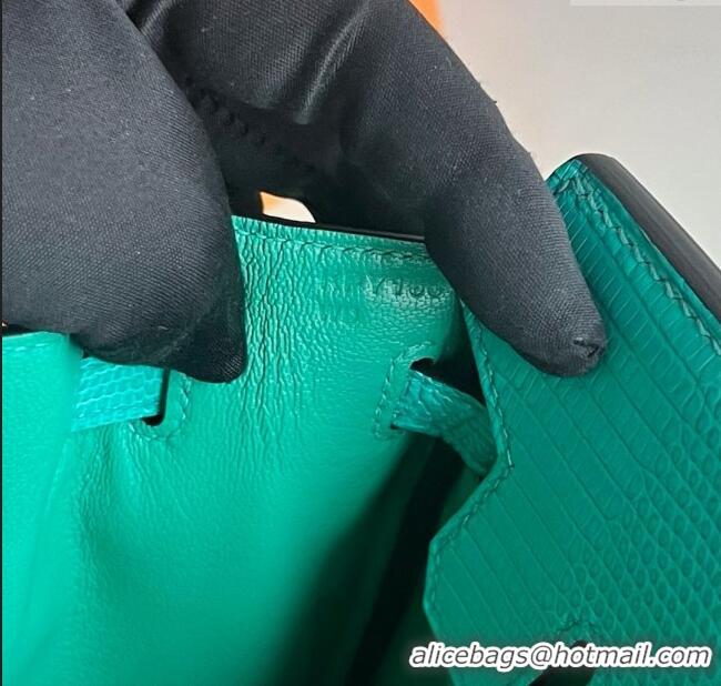 Top Grade Hermes Birkin 25 Bag in Varanus Niloticus Lizard Leather HB25 OZ Comic Green/Gold 2025 (Full Handmade)