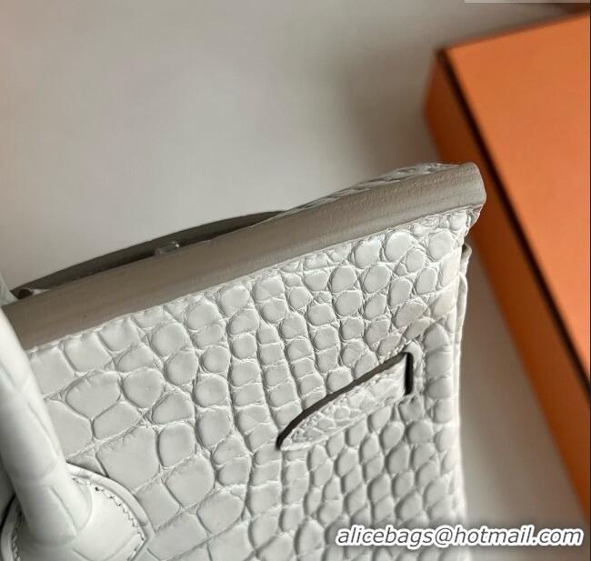 Buy Discount Hermes Birkin 25 Bag in Original Matte Alligator Leather HB25 8L Cream White/Silver 2025 (Full Handmade)