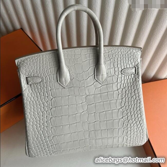 Buy Discount Hermes Birkin 25 Bag in Original Matte Alligator Leather HB25 8L Cream White/Silver 2025 (Full Handmade)