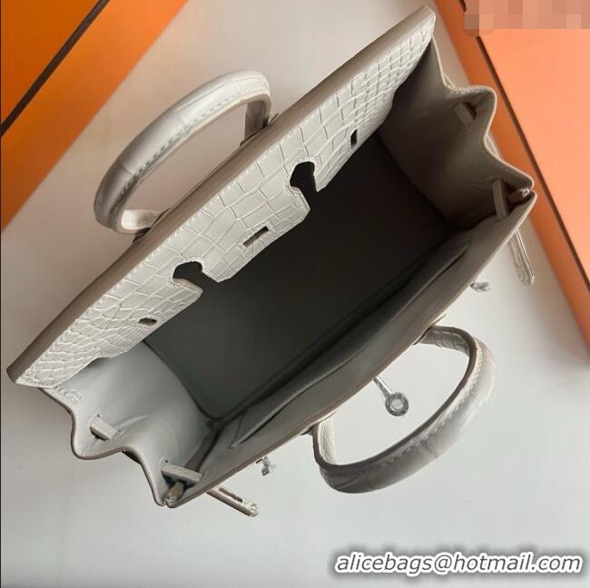 Buy Discount Hermes Birkin 25 Bag in Original Matte Alligator Leather HB25 8L Cream White/Silver 2025 (Full Handmade)