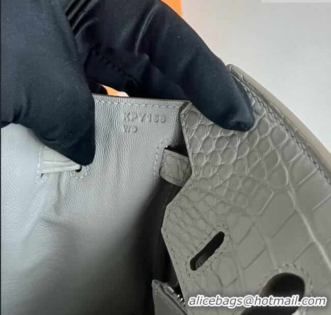 Buy Discount Hermes Birkin 25 Bag in Original Matte Alligator Leather HB25 8L Cream White/Silver 2025 (Full Handmade)