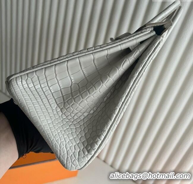 Buy Discount Hermes Birkin 25 Bag in Original Matte Alligator Leather HB25 8L Cream White/Silver 2025 (Full Handmade)