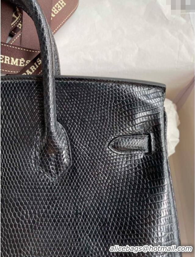 Top Quality Hermes Birkin 25 Bag in Shiny Varanus Niloticus Lizard Leather HB25 Black/Silver 2025 (Full Handmade)