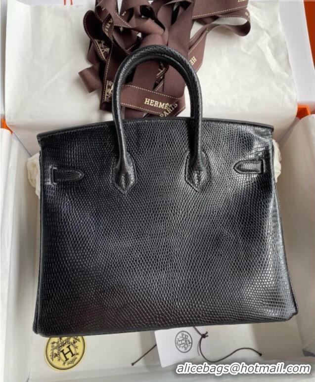 Top Quality Hermes Birkin 25 Bag in Shiny Varanus Niloticus Lizard Leather HB25 Black/Silver 2025 (Full Handmade)