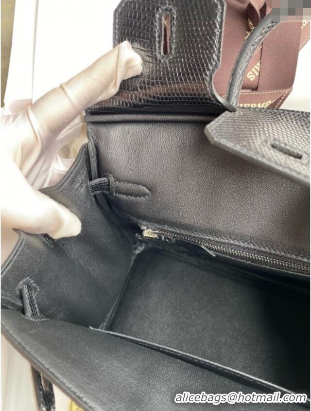 Top Quality Hermes Birkin 25 Bag in Shiny Varanus Niloticus Lizard Leather HB25 Black/Silver 2025 (Full Handmade)