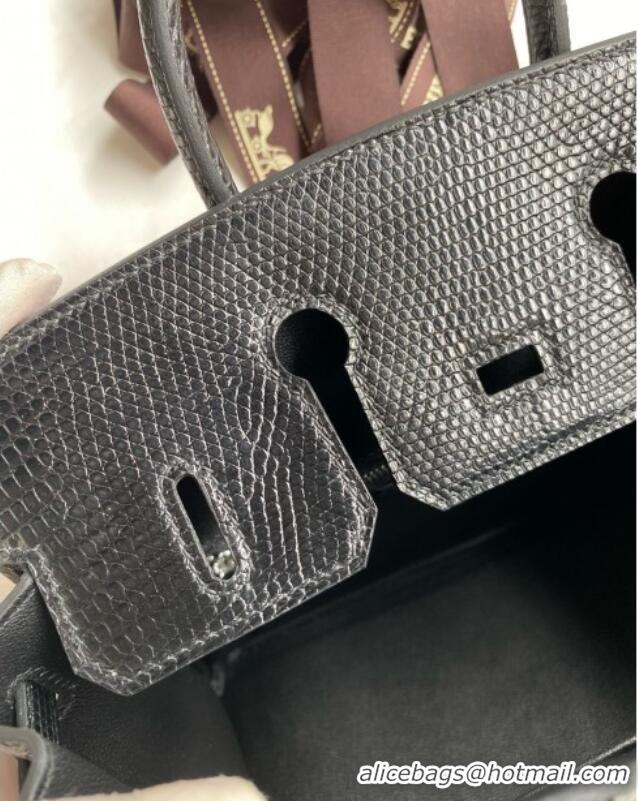Top Quality Hermes Birkin 25 Bag in Shiny Varanus Niloticus Lizard Leather HB25 Black/Silver 2025 (Full Handmade)