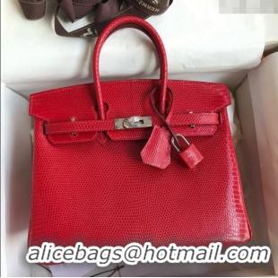 Best Price Hermes Birkin 25 Bag in Shiny Varanus Niloticus Lizard Leather Flag HB25 Red/Silver 2025 (Full Handmade)