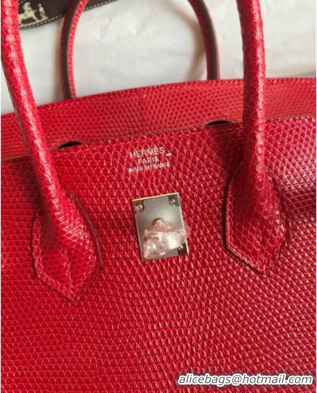 Best Price Hermes Birkin 25 Bag in Shiny Varanus Niloticus Lizard Leather Flag HB25 Red/Silver 2025 (Full Handmade)