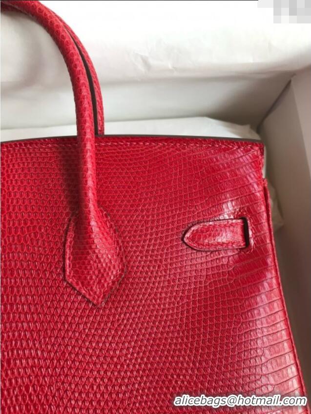 Best Price Hermes Birkin 25 Bag in Shiny Varanus Niloticus Lizard Leather Flag HB25 Red/Silver 2025 (Full Handmade)