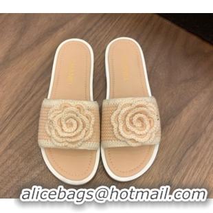 Sophisticated Chanel Knit Flat Slides Sandal with Camellia Bloom Beige 2025 CH061024