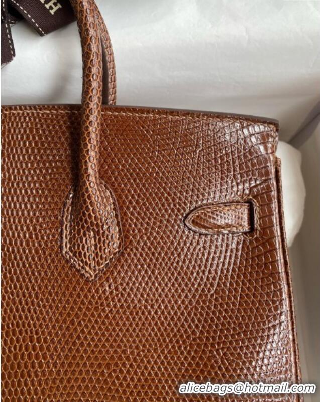 Best Quality Hermes Birkin 25 Bag in Shiny Varanus Niloticus Lizard Leather HB25 Chocolate Brown/Silver 2025 (Full Handm