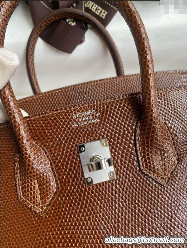 Best Quality Hermes Birkin 25 Bag in Shiny Varanus Niloticus Lizard Leather HB25 Chocolate Brown/Silver 2025 (Full Handm