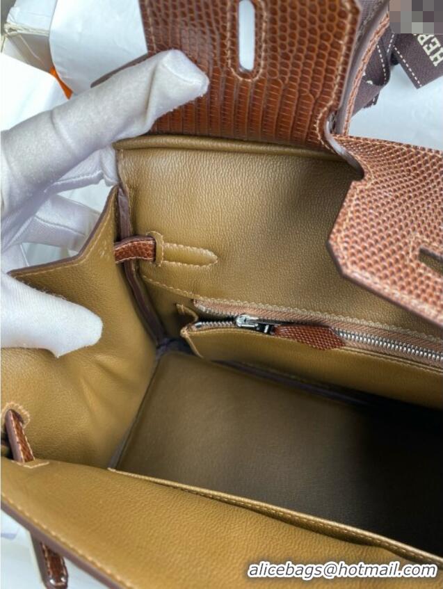 Best Quality Hermes Birkin 25 Bag in Shiny Varanus Niloticus Lizard Leather HB25 Chocolate Brown/Silver 2025 (Full Handm