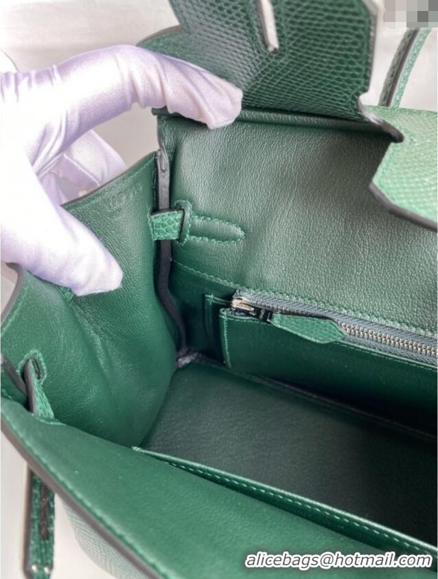 Pretty Style Hermes Birkin 25 Bag in Original Shiny Lizard Leather HB25 Peacock Green/Silver 2025 (Full Handmade)