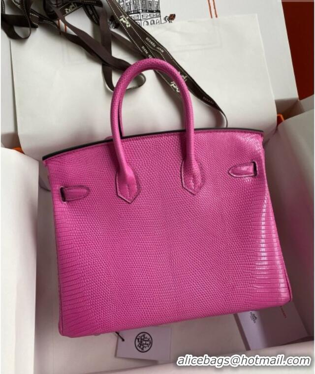 Top Design Hermes Birkin 25 Bag in Original Shiny Lizard Leather HB25 Candy Pink/Silver 2025 (Full Handmade)