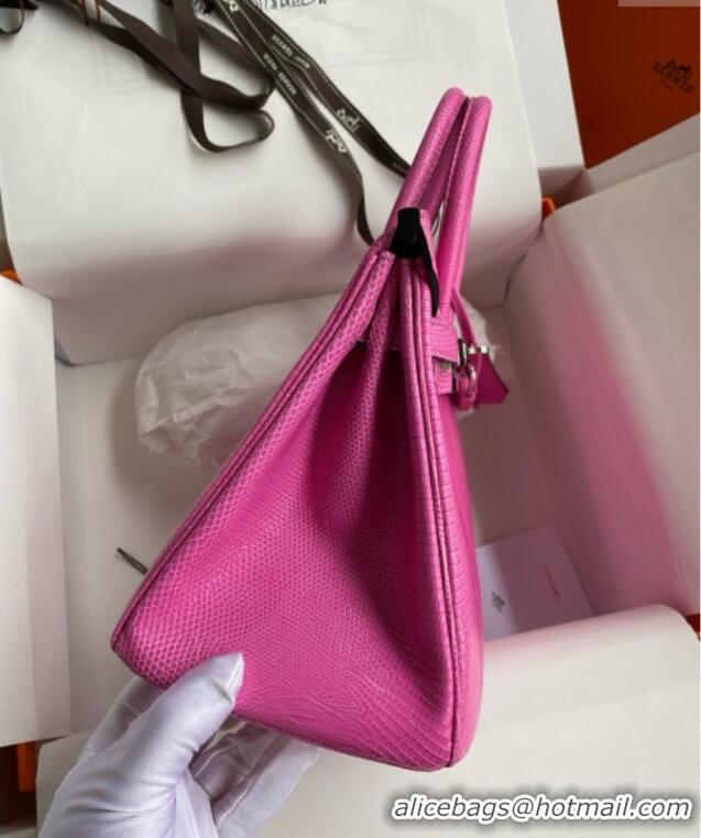Top Design Hermes Birkin 25 Bag in Original Shiny Lizard Leather HB25 Candy Pink/Silver 2025 (Full Handmade)
