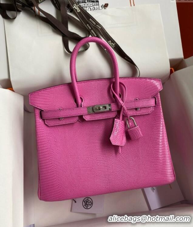 Top Design Hermes Birkin 25 Bag in Original Shiny Lizard Leather HB25 Candy Pink/Silver 2025 (Full Handmade)