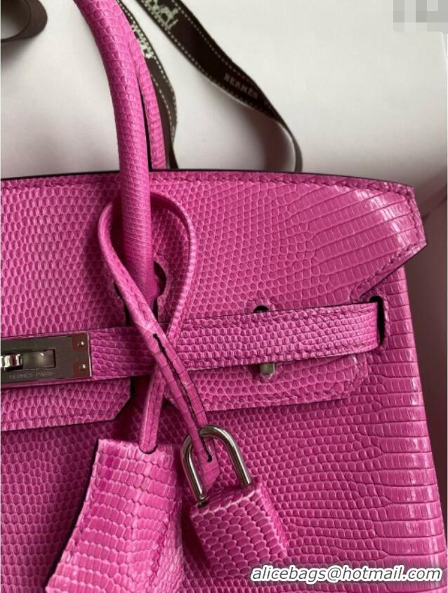 Top Design Hermes Birkin 25 Bag in Original Shiny Lizard Leather HB25 Candy Pink/Silver 2025 (Full Handmade)