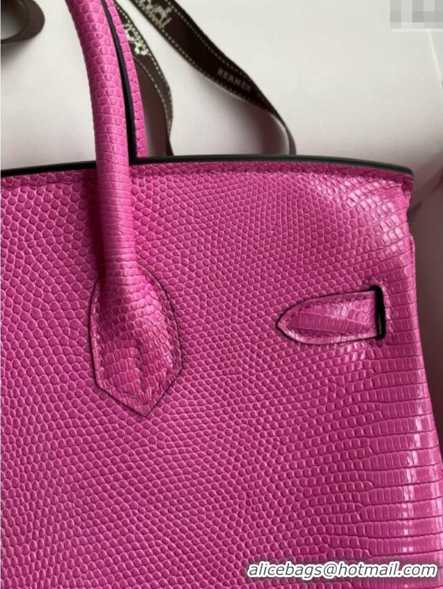 Top Design Hermes Birkin 25 Bag in Original Shiny Lizard Leather HB25 Candy Pink/Silver 2025 (Full Handmade)