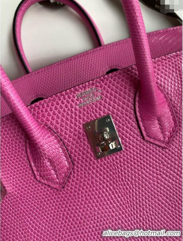 Top Design Hermes Birkin 25 Bag in Original Shiny Lizard Leather HB25 Candy Pink/Silver 2025 (Full Handmade)