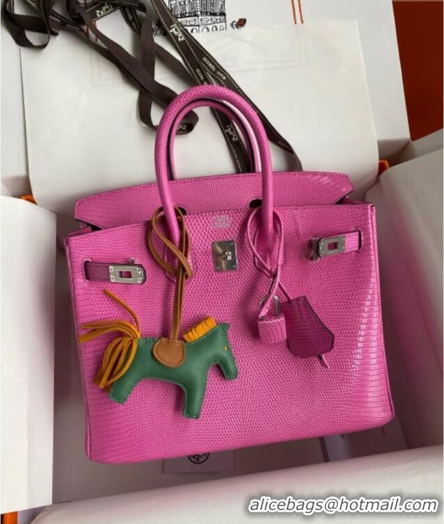 Top Design Hermes Birkin 25 Bag in Original Shiny Lizard Leather HB25 Candy Pink/Silver 2025 (Full Handmade)