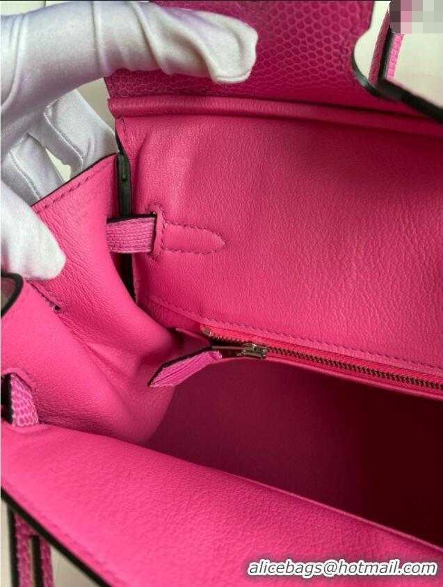 Top Design Hermes Birkin 25 Bag in Original Shiny Lizard Leather HB25 Candy Pink/Silver 2025 (Full Handmade)