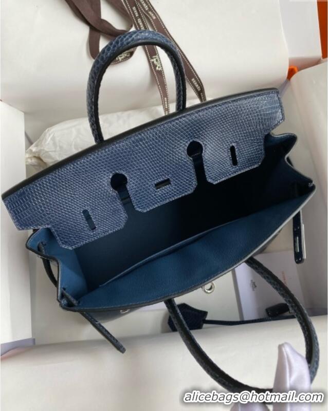 Well Crafted Hermes Birkin 25 Bag in Original Shiny Lizard Leather HB25 Deep Blue/Silver 2025 (Full Handmade)
