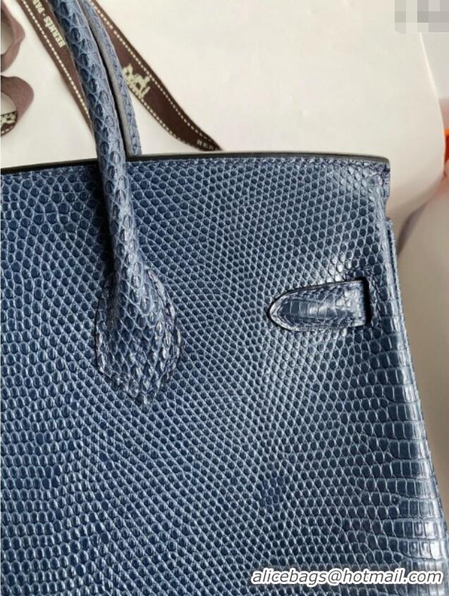 Well Crafted Hermes Birkin 25 Bag in Original Shiny Lizard Leather HB25 Deep Blue/Silver 2025 (Full Handmade)