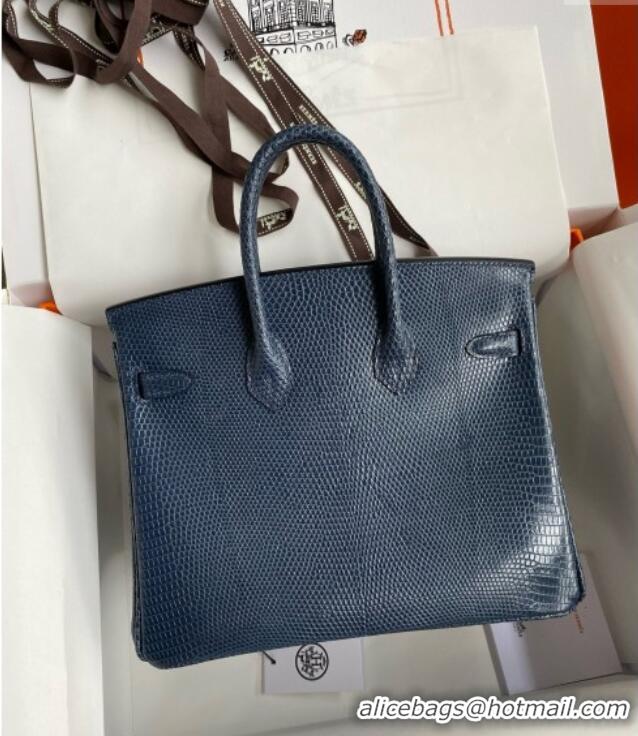 Well Crafted Hermes Birkin 25 Bag in Original Shiny Lizard Leather HB25 Deep Blue/Silver 2025 (Full Handmade)
