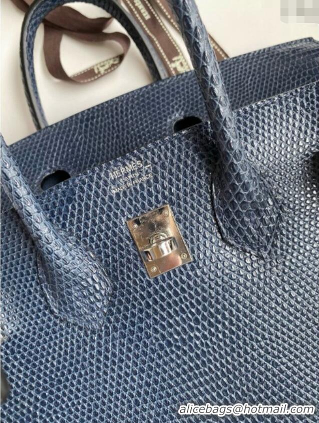 Well Crafted Hermes Birkin 25 Bag in Original Shiny Lizard Leather HB25 Deep Blue/Silver 2025 (Full Handmade)