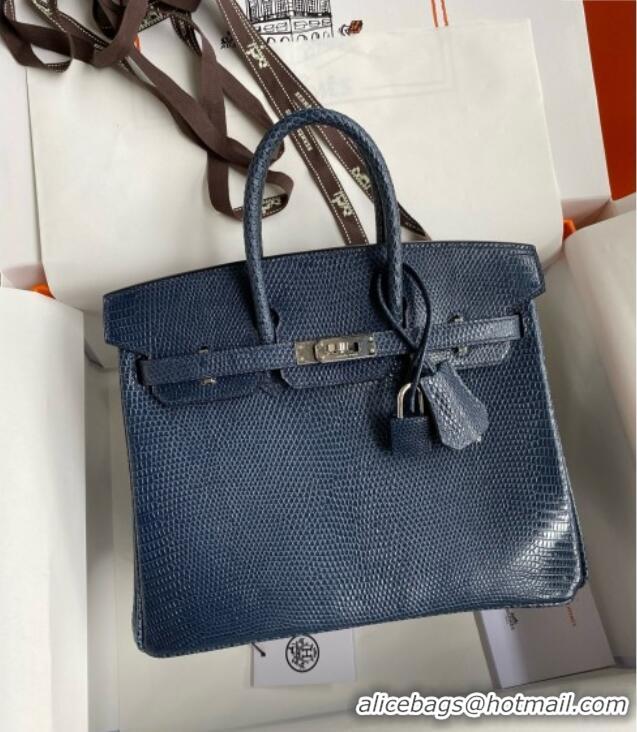Well Crafted Hermes Birkin 25 Bag in Original Shiny Lizard Leather HB25 Deep Blue/Silver 2025 (Full Handmade)