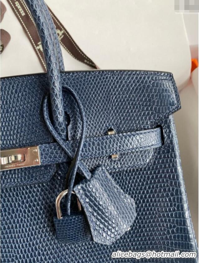 Well Crafted Hermes Birkin 25 Bag in Original Shiny Lizard Leather HB25 Deep Blue/Silver 2025 (Full Handmade)