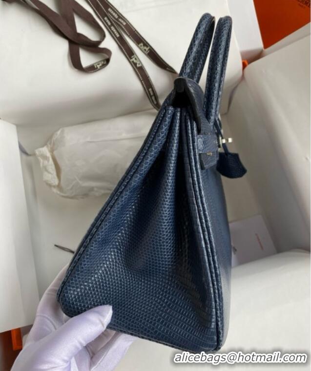 Well Crafted Hermes Birkin 25 Bag in Original Shiny Lizard Leather HB25 Deep Blue/Silver 2025 (Full Handmade)